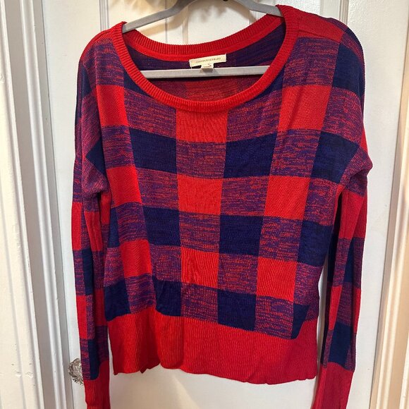 Canyon River Blues Lightweight Red and Blue Checkered Women's Sweater-Large - Picture 1 of 5